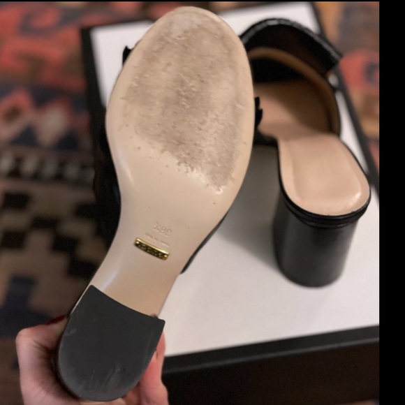 Gucci Black Leather GG Marmont Fringe Detail Open Toe Sandals Size 38.5 - Picture 7 of 9